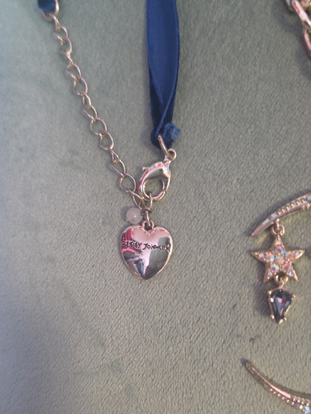 Betsey Johnson Gold-Tone Crescent Moon Necklace with Blue Crystals - Picture 5 of 9